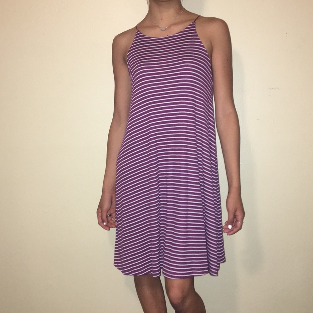 Purple Striped Flowy Dress